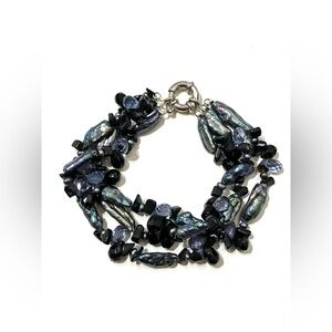 Black Biwa pearl Crystal Bracelet 9”